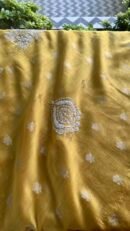 Yellow Banarasi Zari Chanderi Chikankari Unstitched Kurta Dupatta Fabric Set