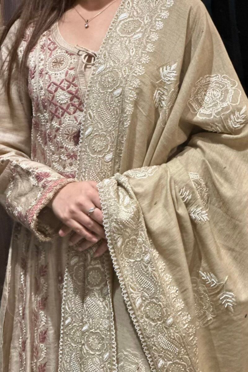 Natural Shade Fine Chikankari Ari Tissue Silk Dupatta