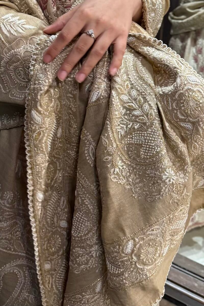 Natural Shade Fine Chikankari Ari Tissue Silk Dupatta