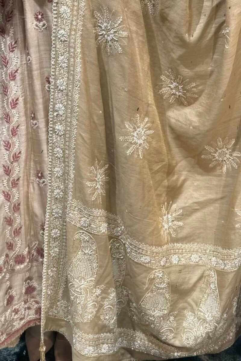 Natural Shade Fine Chikankari Ari Tissue Silk Dupatta
