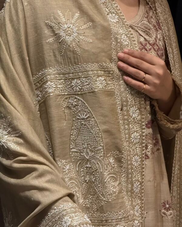 Natural Shade Fine Chikankari Ari Tissue Silk Dupatta - Image 3