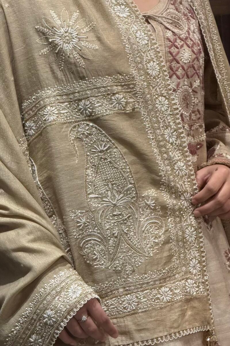 Natural Shade Fine Chikankari Ari Tissue Silk Dupatta