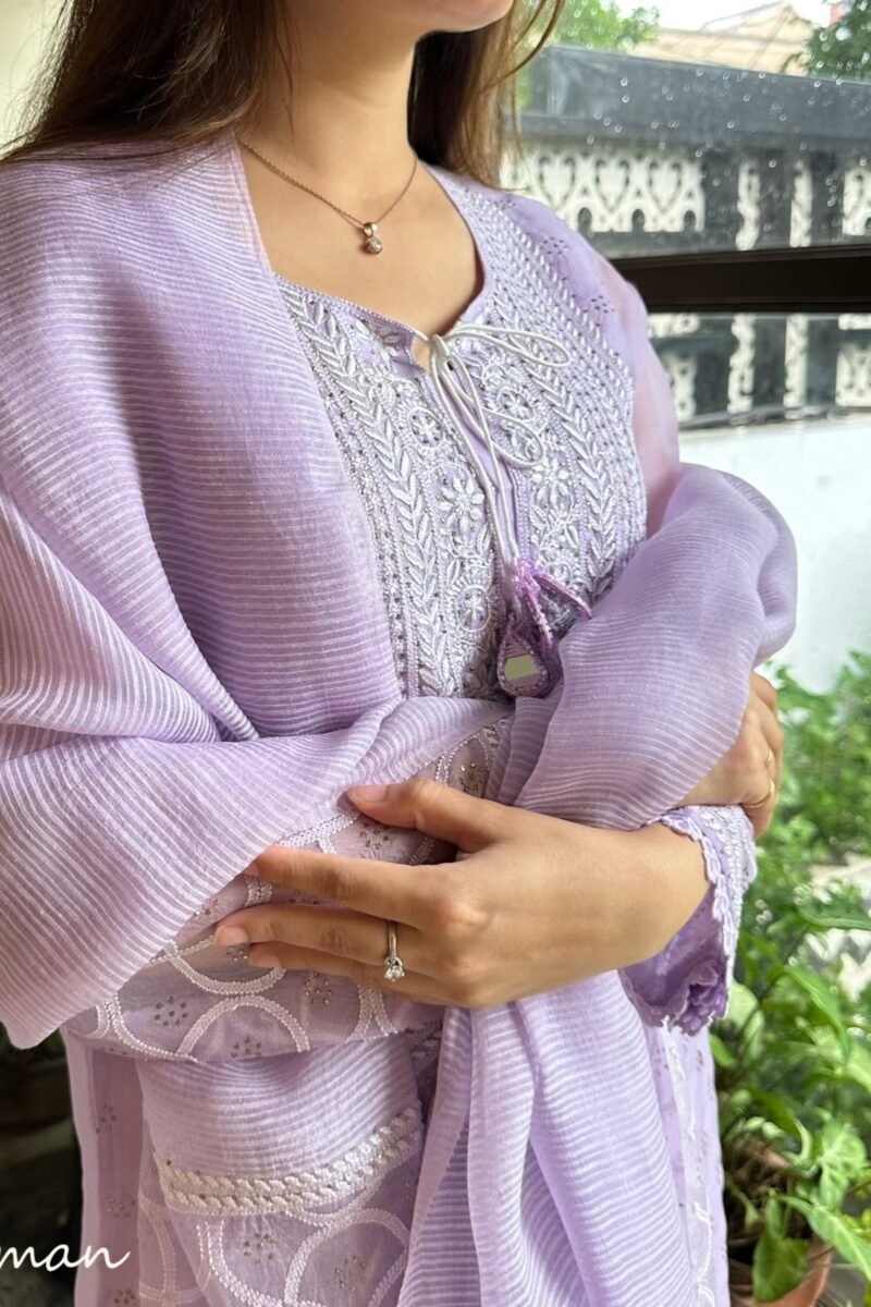 Lavender Mukaish Kamdani Noor Organza Chikankari Kurta Set