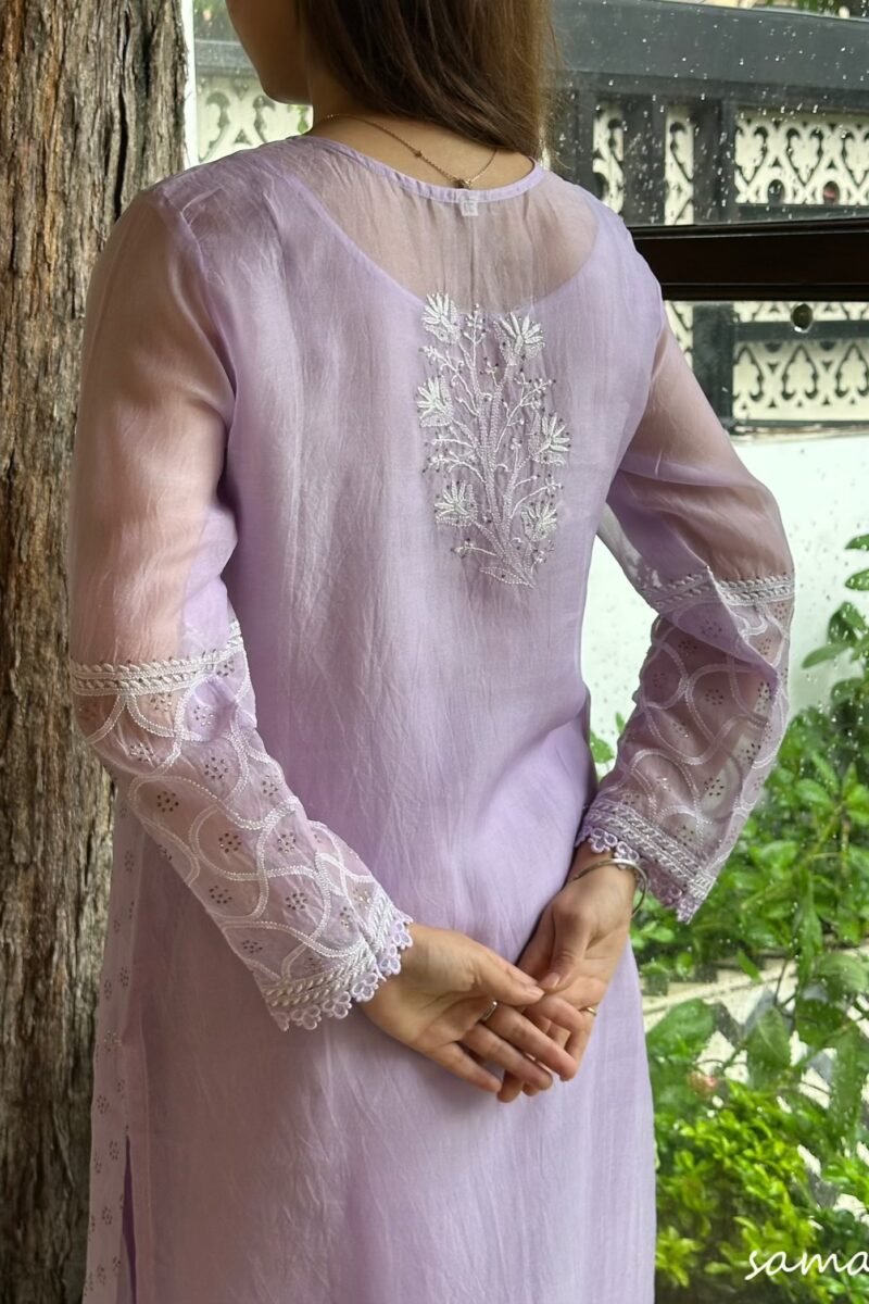 Lavender Mukaish Kamdani Noor Organza Chikankari Kurta Set