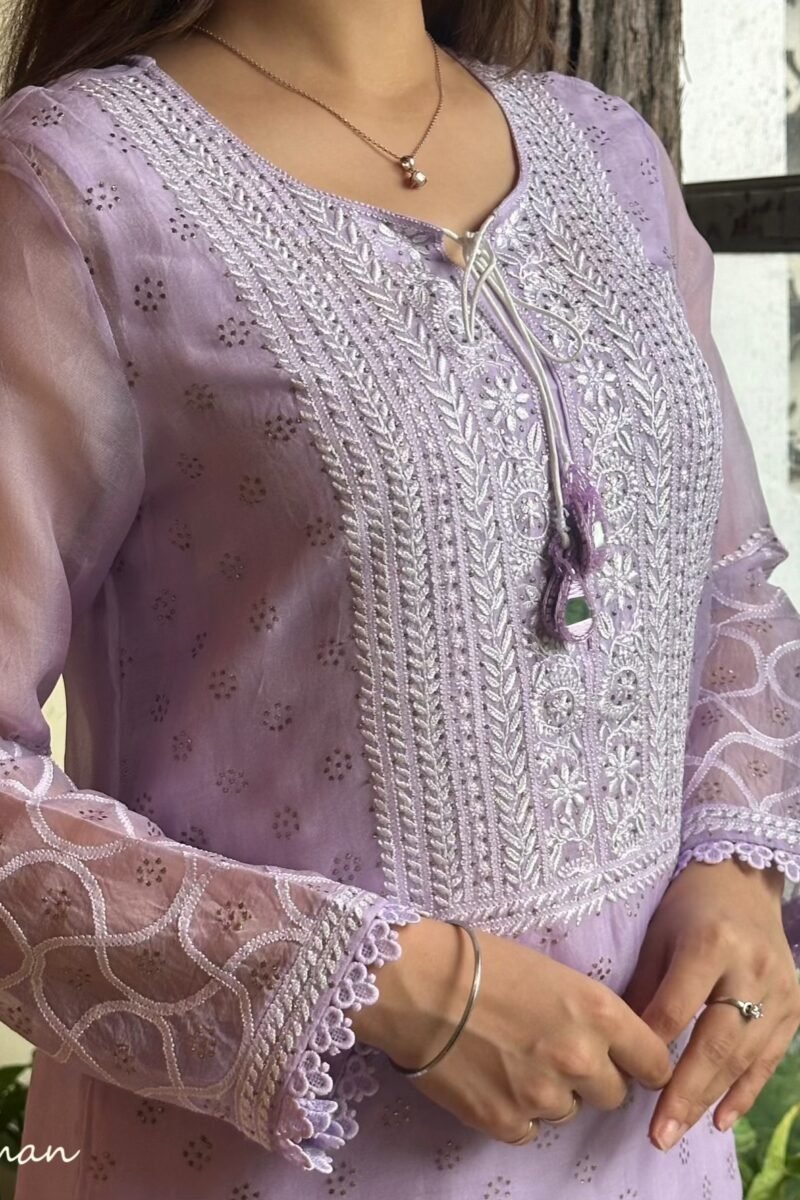 Lavender Mukaish Kamdani Noor Organza Chikankari Kurta Set