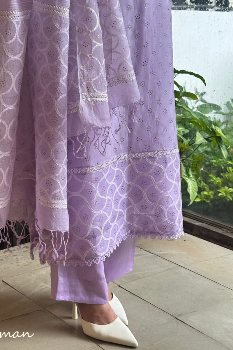 Lavender Mukaish Kamdani Noor Organza Chikankari Kurta Set