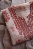 Baby Pink Noor Organza Silk Chikankari Unstitched Kurta Dupatta Set