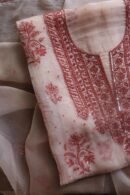 Baby Pink Noor Organza Silk Chikankari Unstitched Kurta Dupatta Set