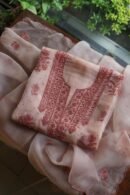 Baby Pink Noor Organza Silk Chikankari Unstitched Kurta Dupatta Set