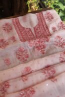Baby Pink Noor Organza Silk Chikankari Unstitched Kurta Dupatta Set