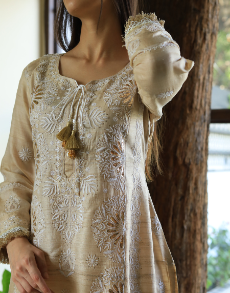 Basak Chikankari With Mukaish Work Ready To Wear Kurta Dupatta Set