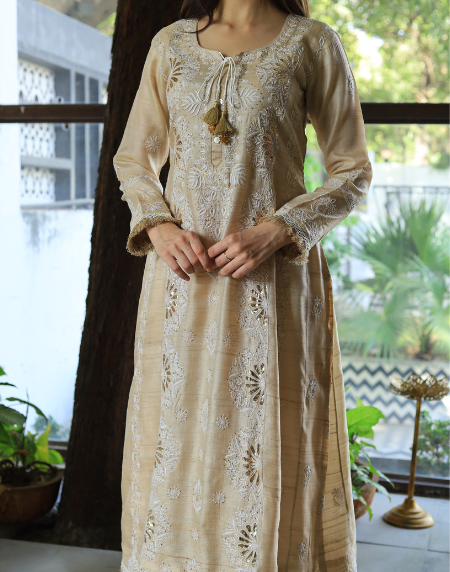 Basak Chikankari With Mukaish Work Ready To Wear Kurta Dupatta Set