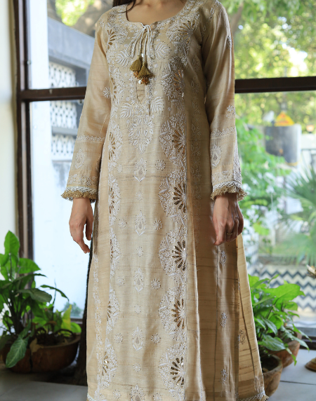 Basak Chikankari With Mukaish Work Ready To Wear Kurta Dupatta Set