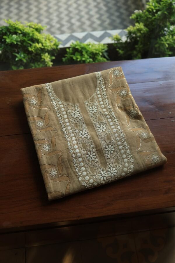 Beige Daraz Chanderi Chikankari Kurta Fabrics - Image 11