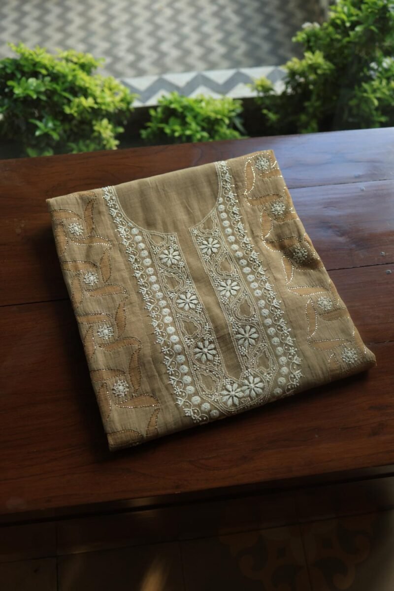 Beige Daraz Chanderi Chikankari Kurta Fabrics