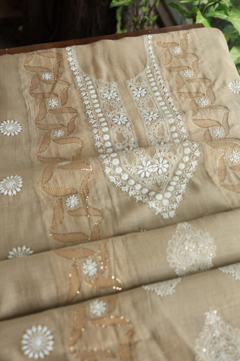 Beige Daraz Chanderi Chikankari Kurta Fabrics
