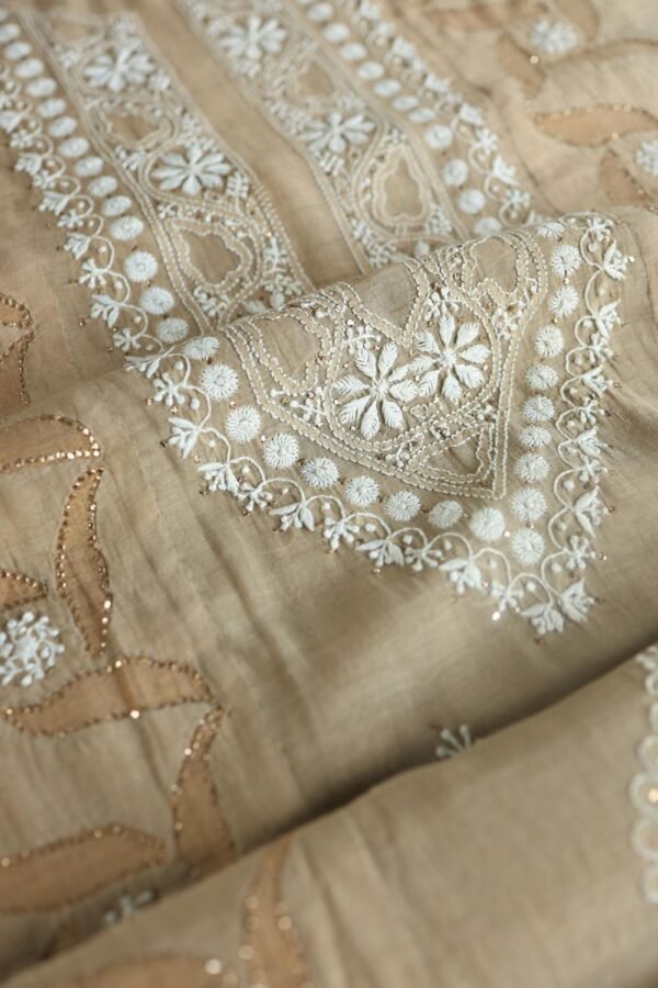 Beige Daraz Chanderi Chikankari Kurta Fabrics - Image 4