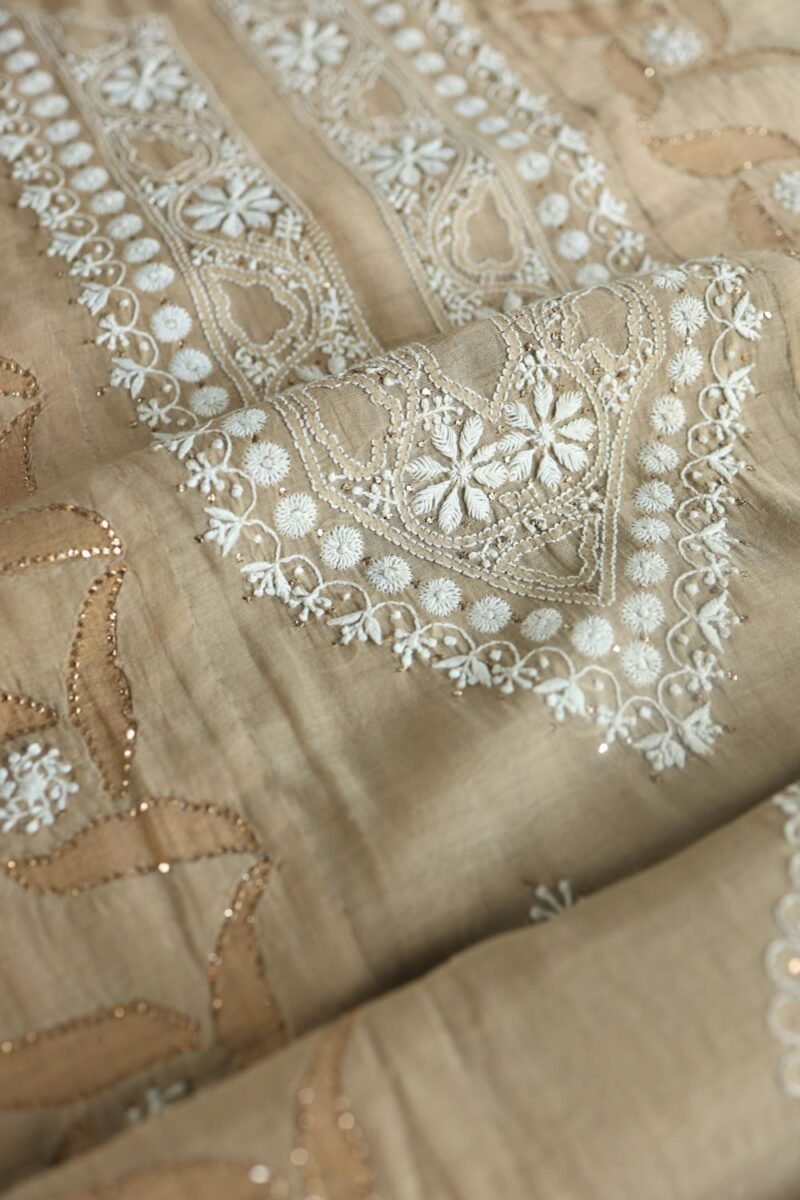 Beige Daraz Chanderi Chikankari Kurta Fabrics