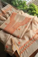 Beige Mal Chanderi Chikankari Unstitched Kurta Dupatta Fabrics With Kamdani