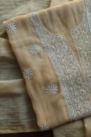 Beige Mal Cotton Chikankari Unstitched Kurta Dupatta Fabrics With Kamdani