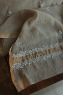 Beige Mal Cotton Chikankari Unstitched Kurta Dupatta Fabrics With Kamdani