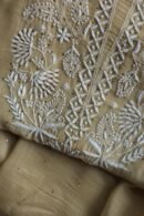 Beige Mal Cotton Chikankari Unstitched Kurta Dupatta Fabrics With Kamdani