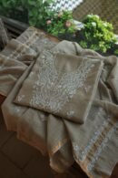 Beige Mal Cotton Chikankari Unstitched Kurta Dupatta Fabrics With Kamdani