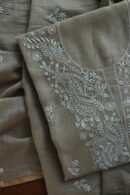 Beige Mal Cotton Chikankari Unstitched Kurta Dupatta Fabrics With Kamdani