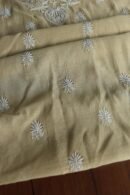 Beige Mal Cotton Chikankari Unstitched Kurta Dupatta Fabrics With Kamdani