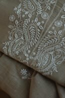 Beige Mal Cotton Chikankari Unstitched Kurta Dupatta Fabrics With Kamdani