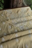 Beige Mal Cotton Chikankari Unstitched Kurta Dupatta Fabrics With Kamdani
