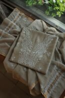 Beige Mal Cotton Chikankari Unstitched Kurta Dupatta Fabrics With Kamdani