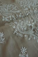 Beige Mal Cotton Chikankari Unstitched Kurta Dupatta Fabrics With Kamdani