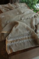 Beige Mal Cotton Chikankari Unstitched Kurta Dupatta Fabrics With Kamdani