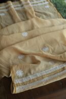 Beige Mal Cotton Chikankari Unstitched Kurta Dupatta Fabrics With Kamdani