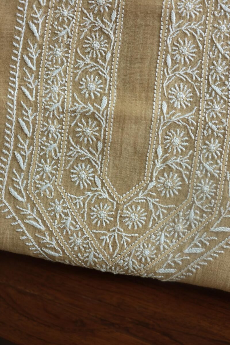 Beige Malmal Chikankari Unstitched Men's Kurtas Fabrics