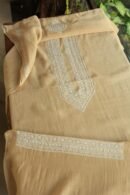 Beige Malmal Chikankari Unstitched Men's Kurtas Fabrics