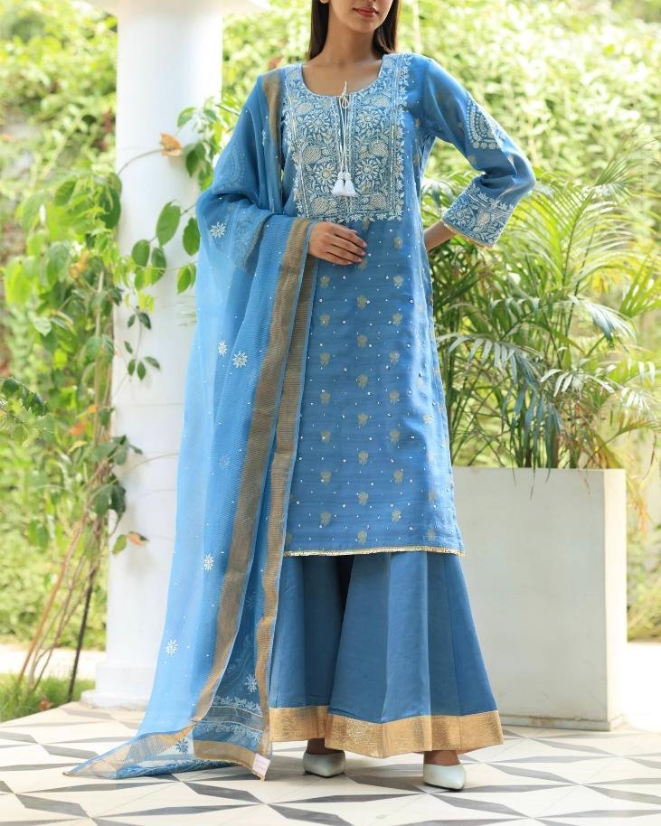 Banarasi Zari Chanderi Chikankari Sharara Set