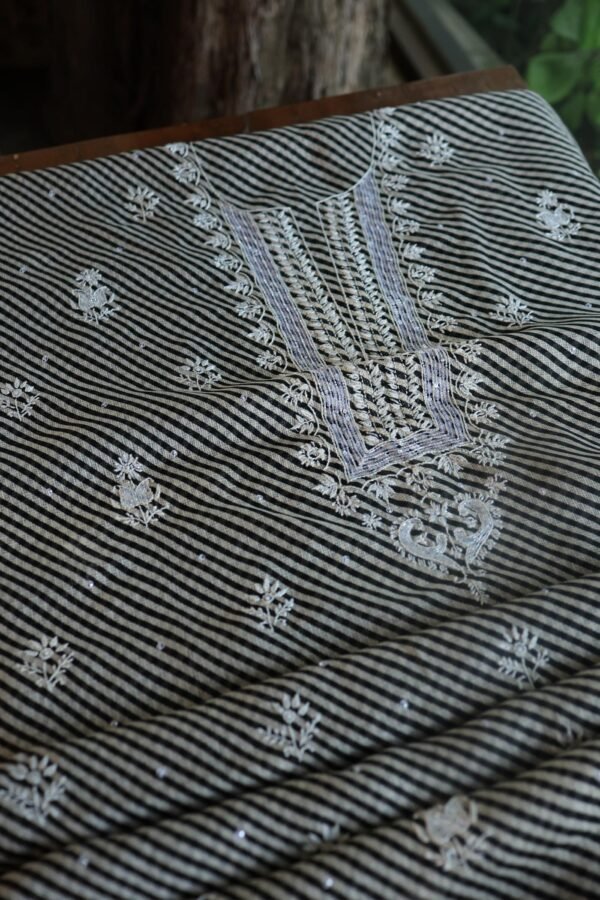 Black Kota Cotton Chikankari Unstitched Kurta Fabrics