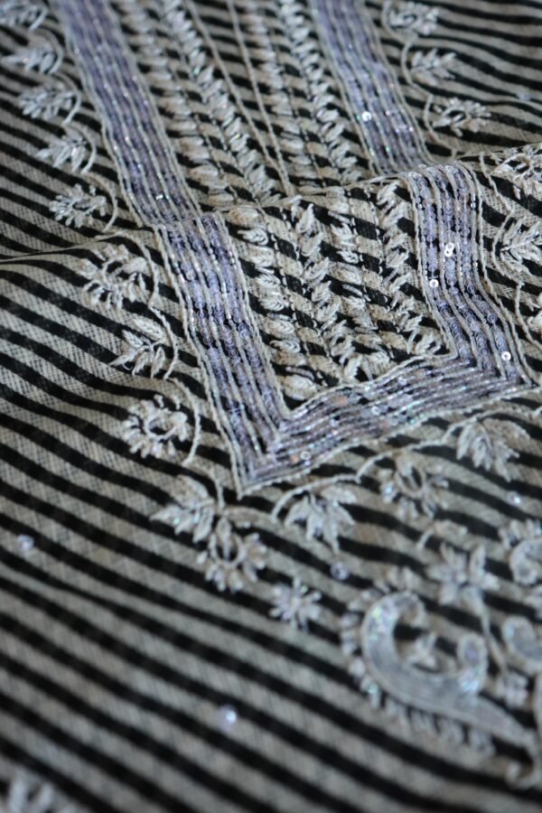 Black Kota Cotton Chikankari Unstitched Kurta Fabrics - Image 4