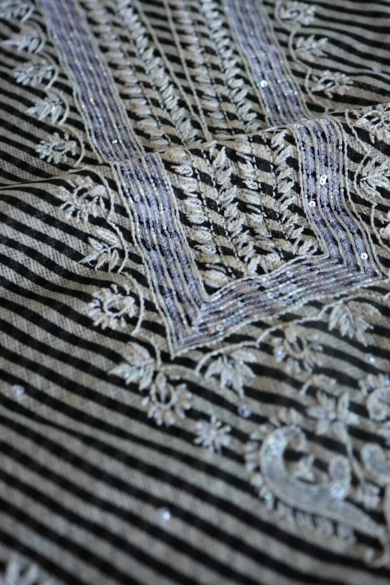 Black Kota Cotton Chikankari Unstitched Kurta Fabrics