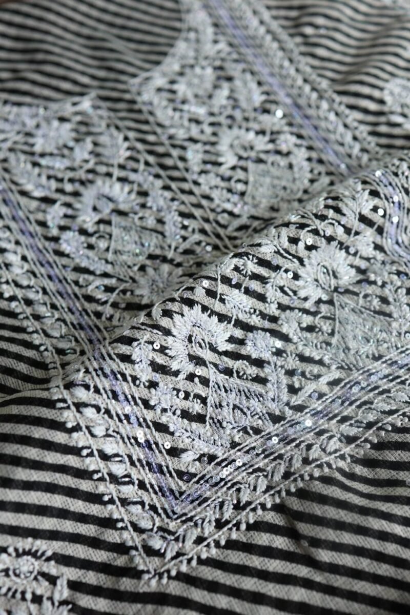 Black Kota Cotton Chikankari Unstitched Kurta Fabrics