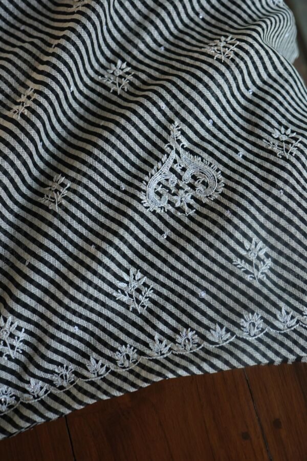 Black Kota Cotton Chikankari Unstitched Kurta Fabrics - Image 9
