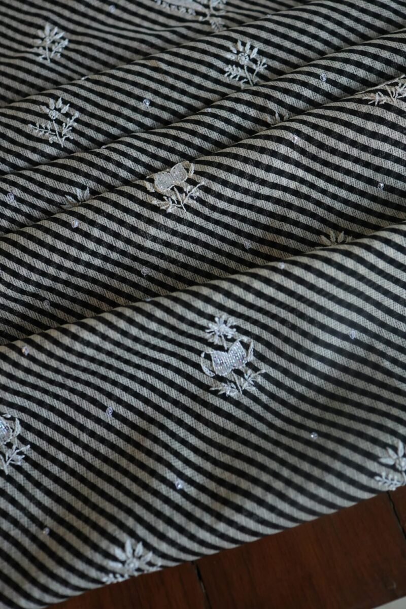 Black Kota Cotton Chikankari Unstitched Kurta Fabrics