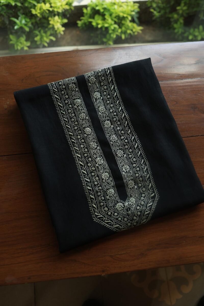 Black Malmal Chikankari Unstitched Men's Kurtas Fabrics