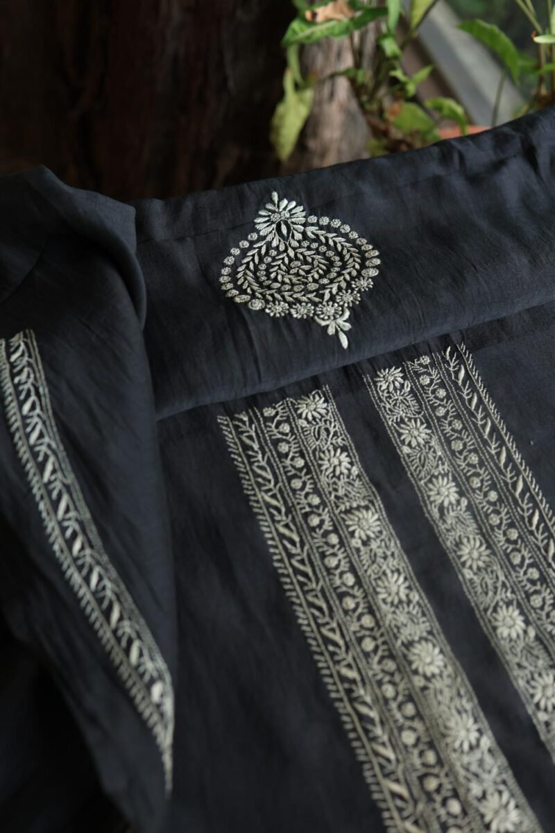 Black Malmal Chikankari Unstitched Men's Kurtas Fabrics