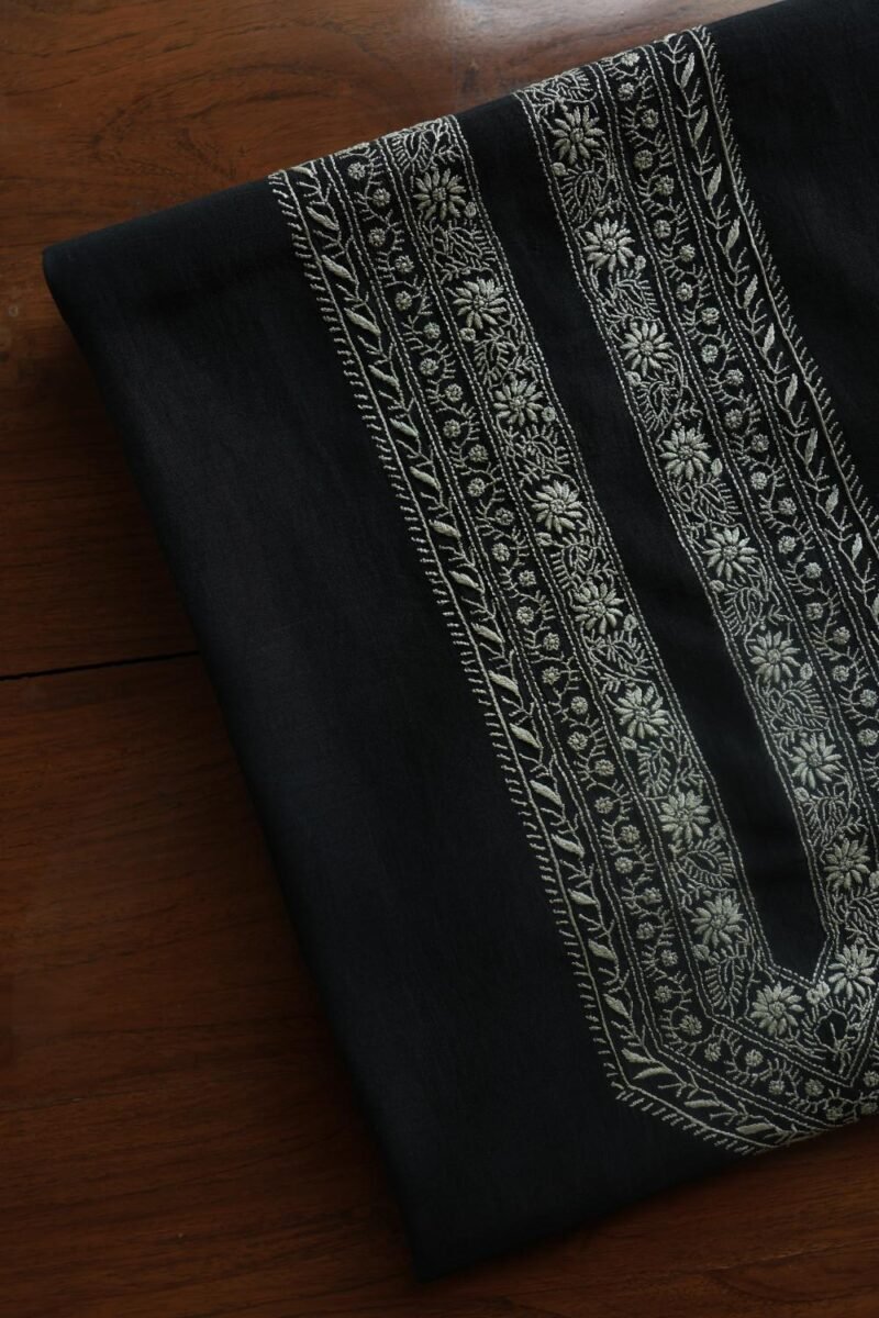 Black Malmal Chikankari Unstitched Men's Kurtas Fabrics