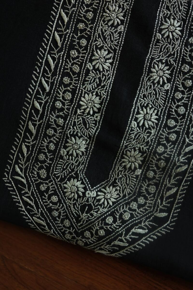 Black Malmal Chikankari Unstitched Men's Kurtas Fabrics