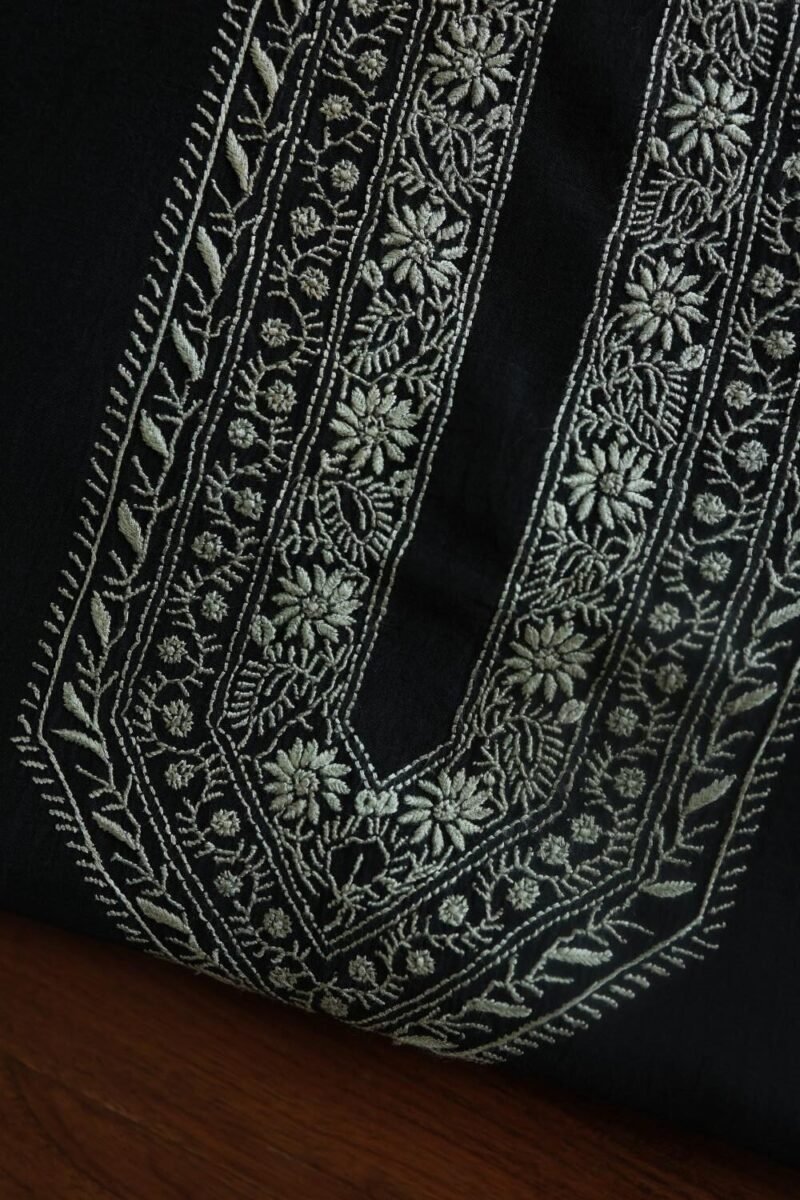 Black Malmal Chikankari Unstitched Men's Kurtas Fabrics