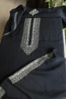 Black Malmal Chikankari Unstitched Men's Kurtas Fabrics